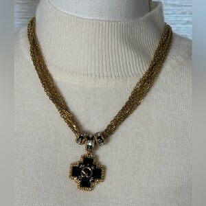 St. John Gold and Black Cross Pendant Necklace